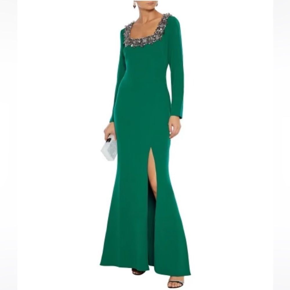Badgley Mischka Green Maxi Dress with Jewel Neckline
